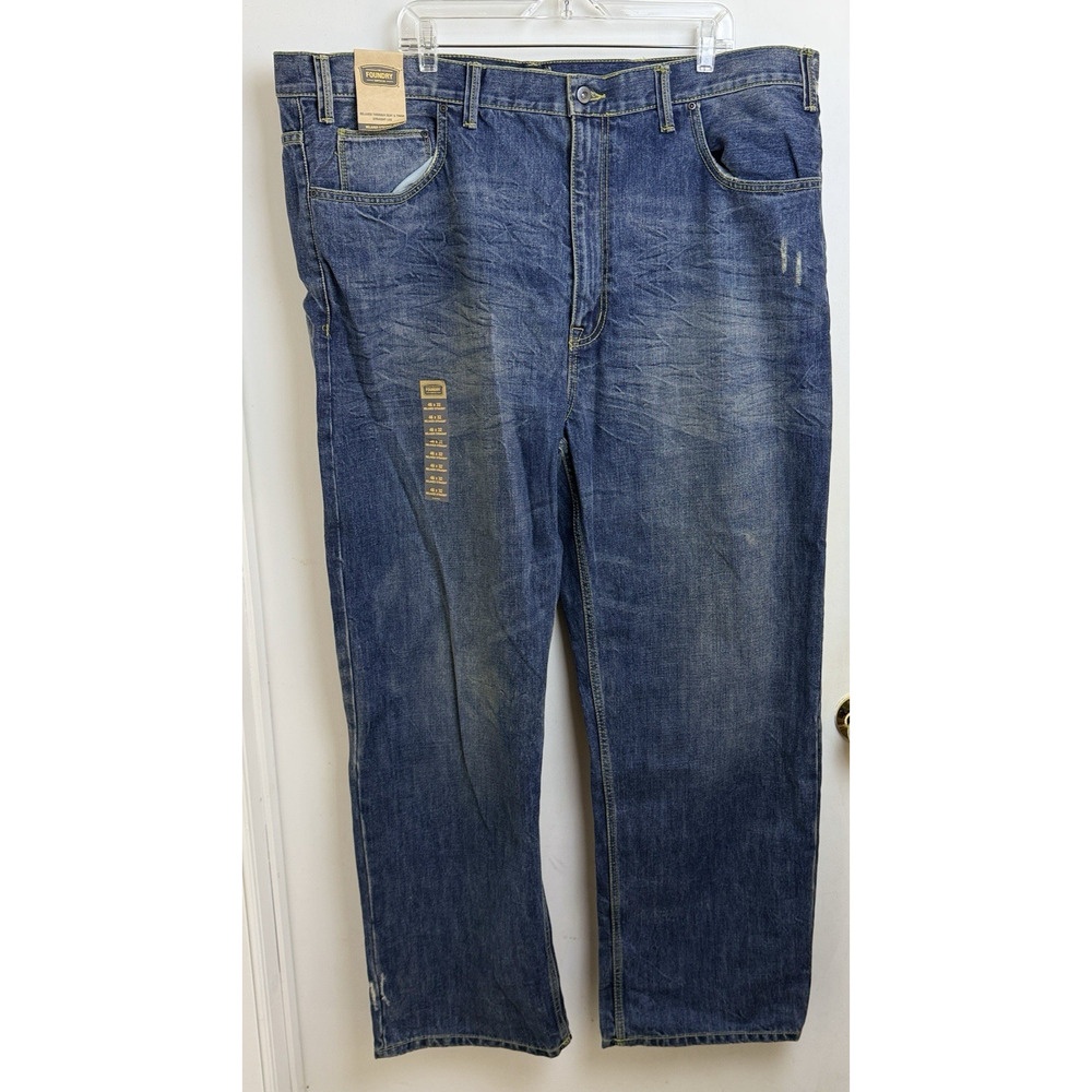NWT Foundry Relaxed Straight Denim‎ Jeans Mens 46x32 Med Blue Wash Streetwear
